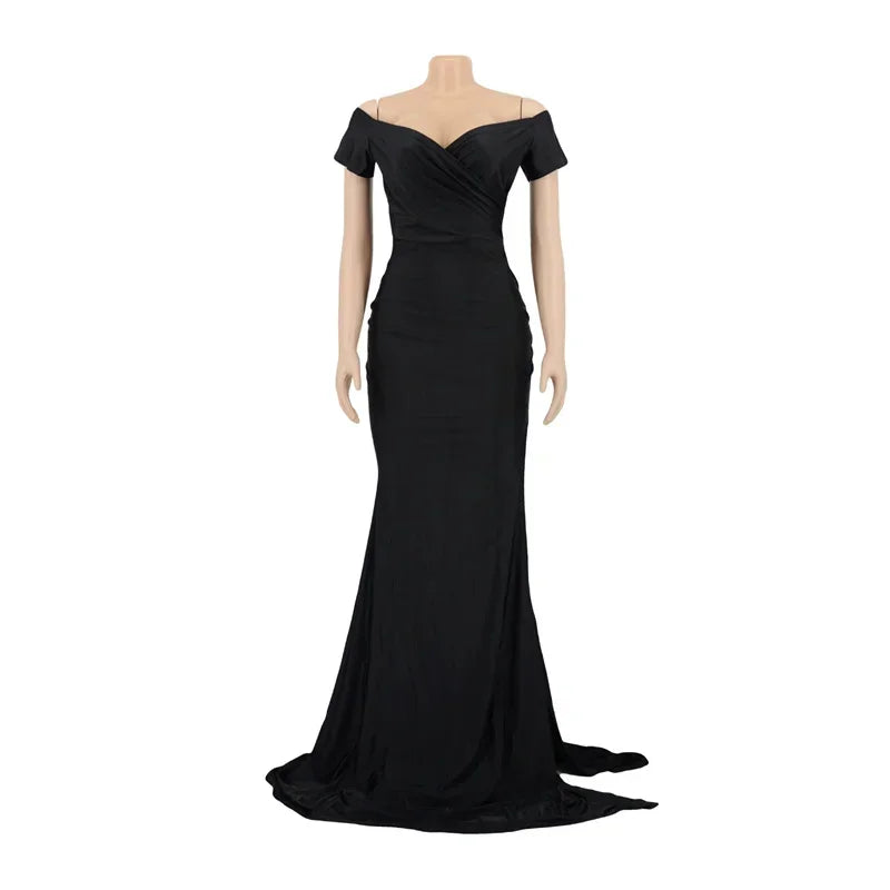 Barcelona Sexy Off The Shoulder V Neck Mermaid Evening Elegant Night Long Dress