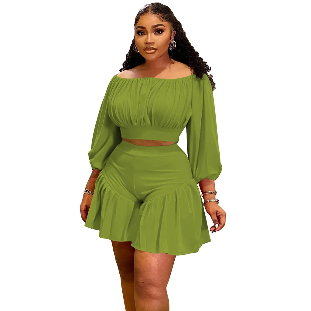 Noemi Slash Neck Ruched Two 2 Piece Set