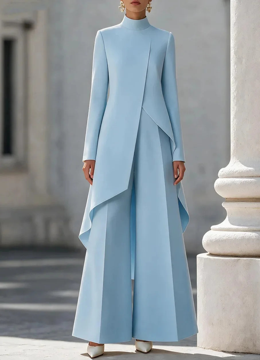 Nina Long Sleeve Asymmetric Draped Two Piece Sets