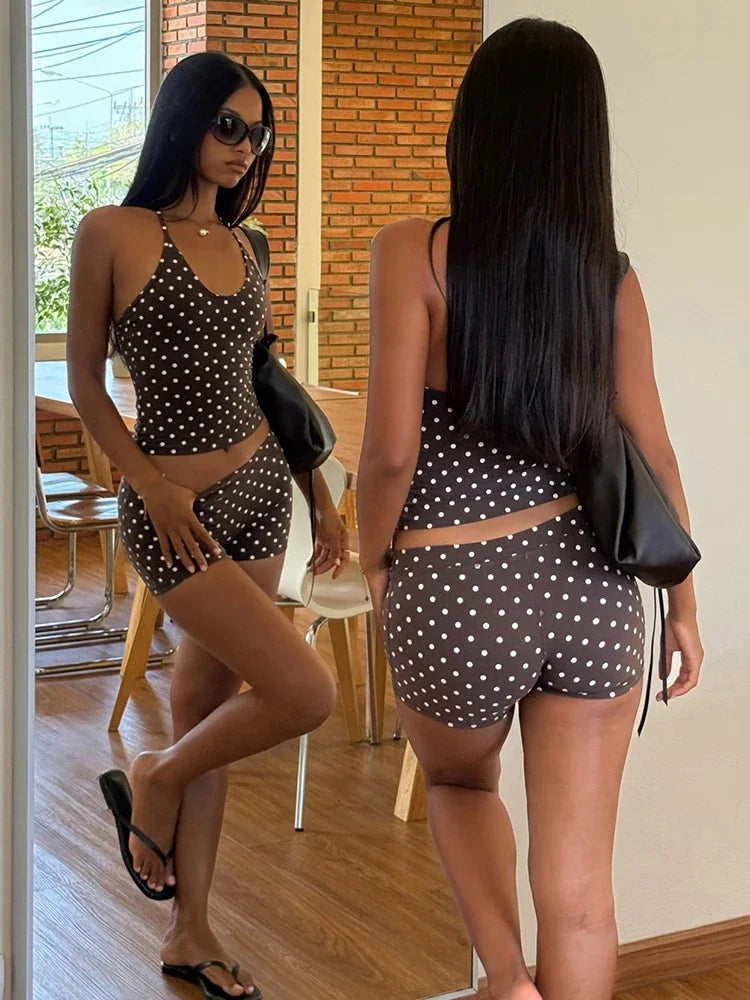 Wilky Polka Dot Halter Neck Yoga Two Piece Sets