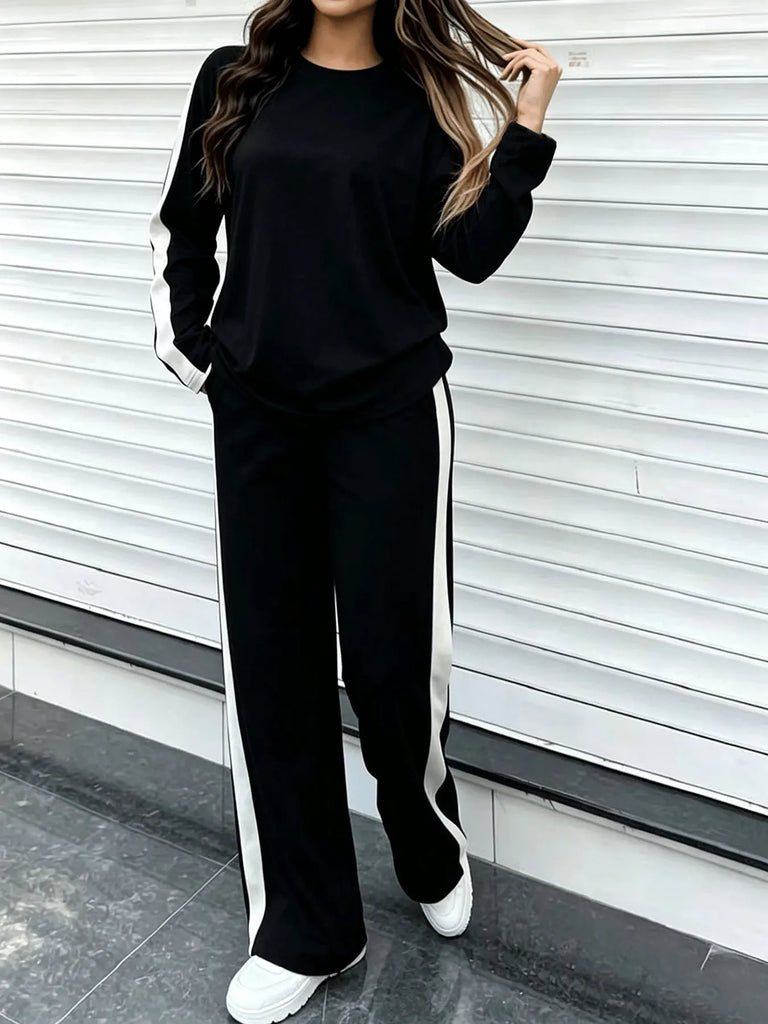 Wanda Round Neck Long-Sleeve Two Piece Sets