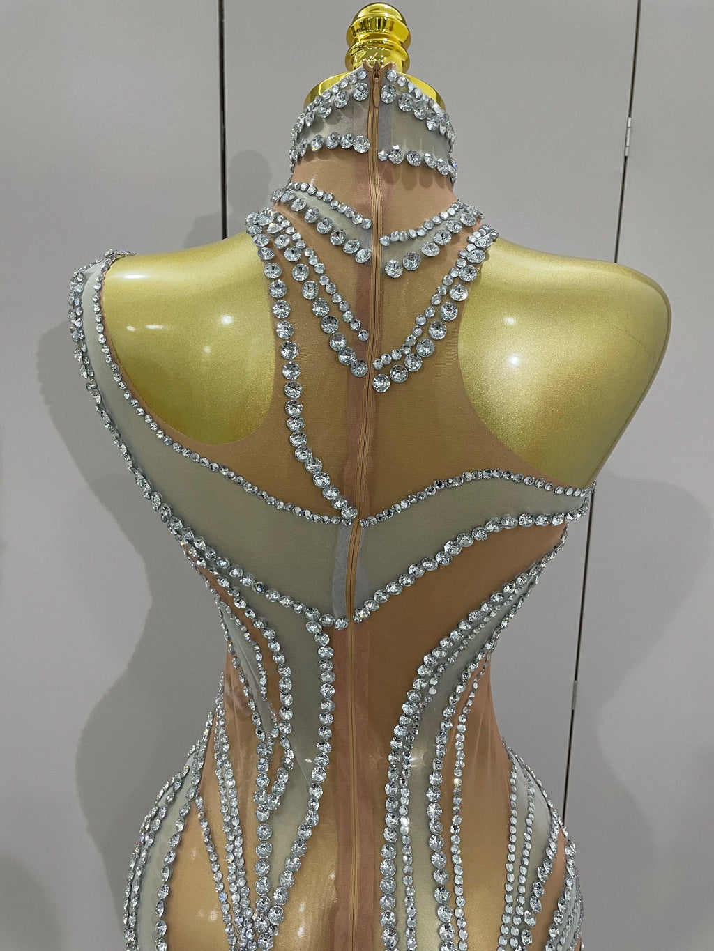 Morgantown Sparkly Crystals See Through Elegant Stage Mini Dress