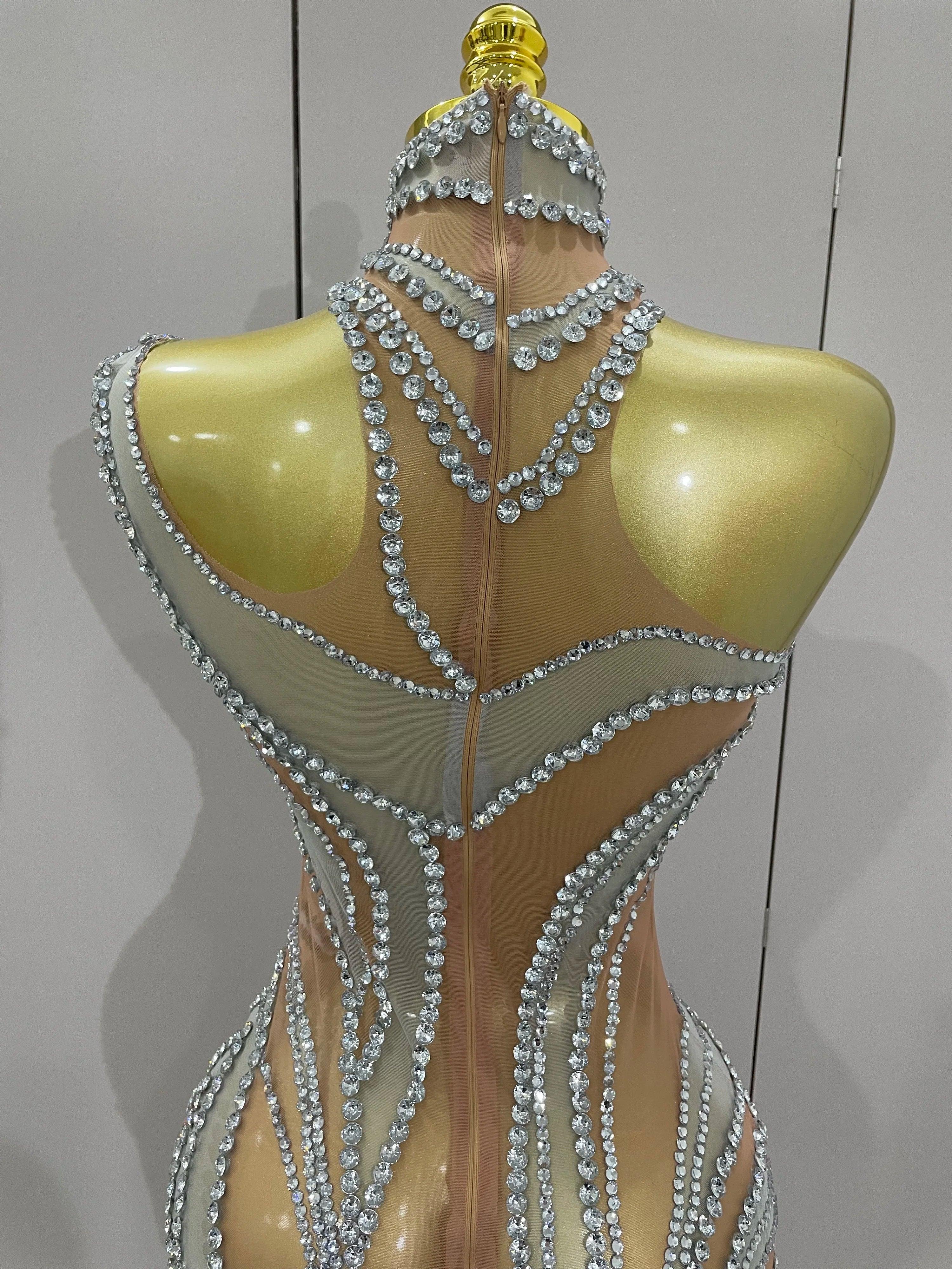 Morgantown Sparkly Crystals See Through Elegant Stage Mini Dress