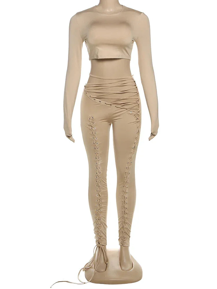Ceshire Casual Tracksuit Full Fall Crop Shirring Irregular Stretch Streetwear Skinny Set