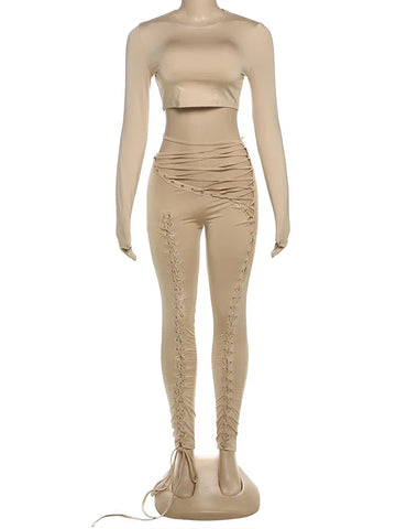 Mahopac Crop Shirring Irregular Hem Skinny Tracksuit Set