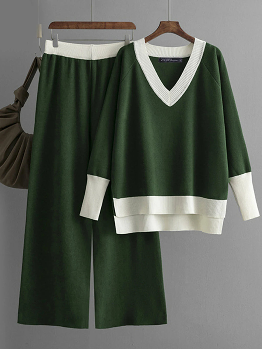 Erika Autumn Knitted Plus Size Colorblock Two Piece Sets