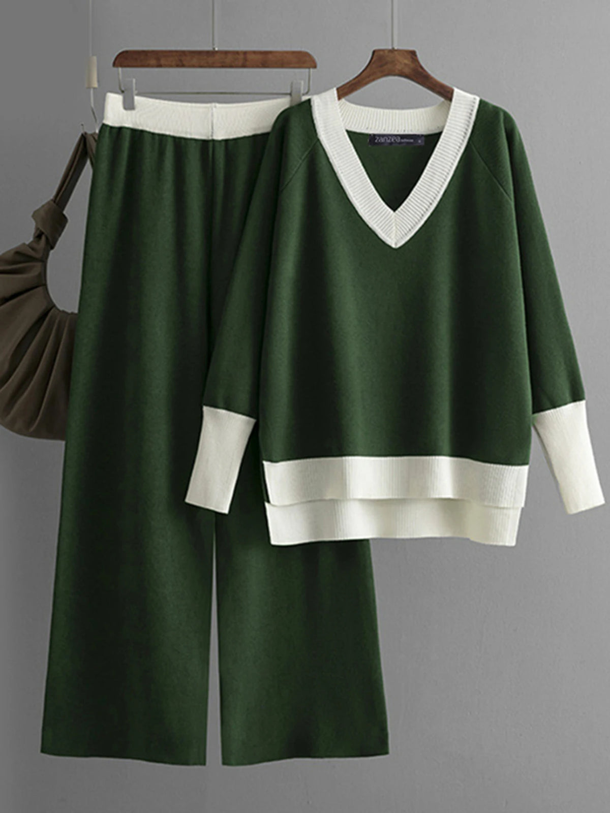 Erika Autumn Knitted Plus Size Colorblock Two Piece Sets