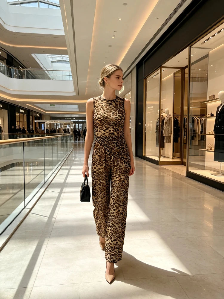 Olivia Woman's Sheer Leopard Print Two-Piece Sets