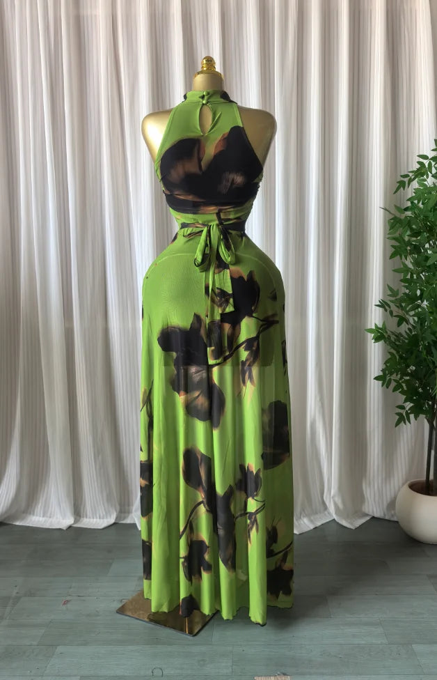 O Neck Sleeveless Floral Print Mermaid Evening Birthday Beach Sexy Maxi Dress