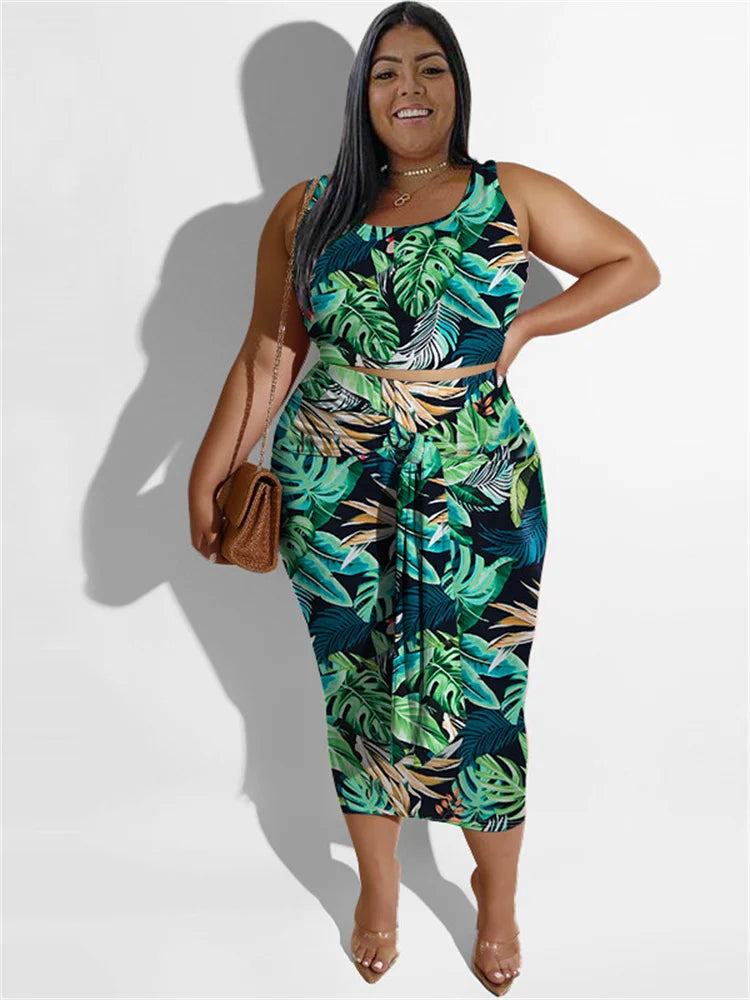 Leah Plus Size Clothing Floral Printed Two Piece Sets