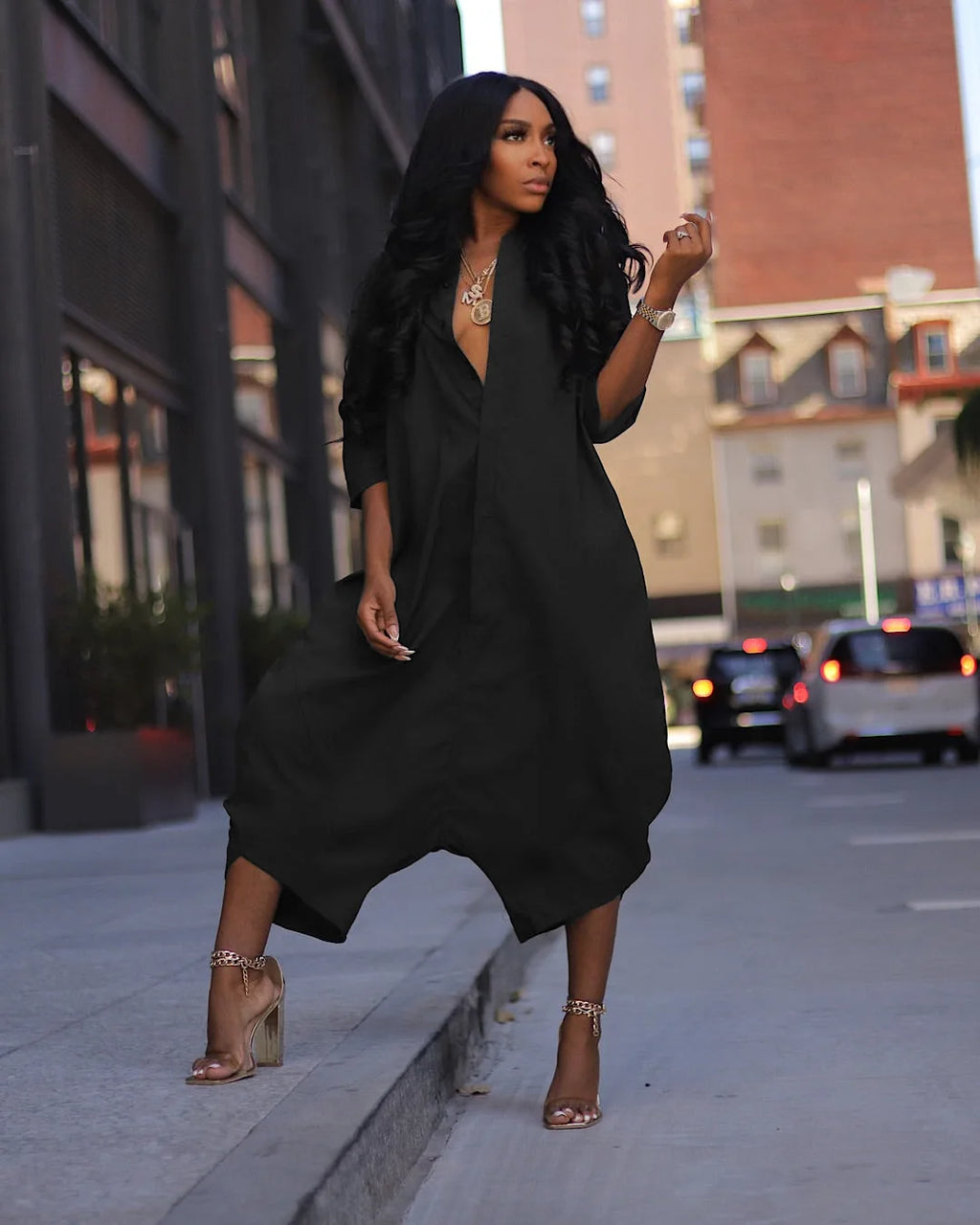 Women Plus Size Jumpsuit Business Casual Black Pocket Harem Rompers Single