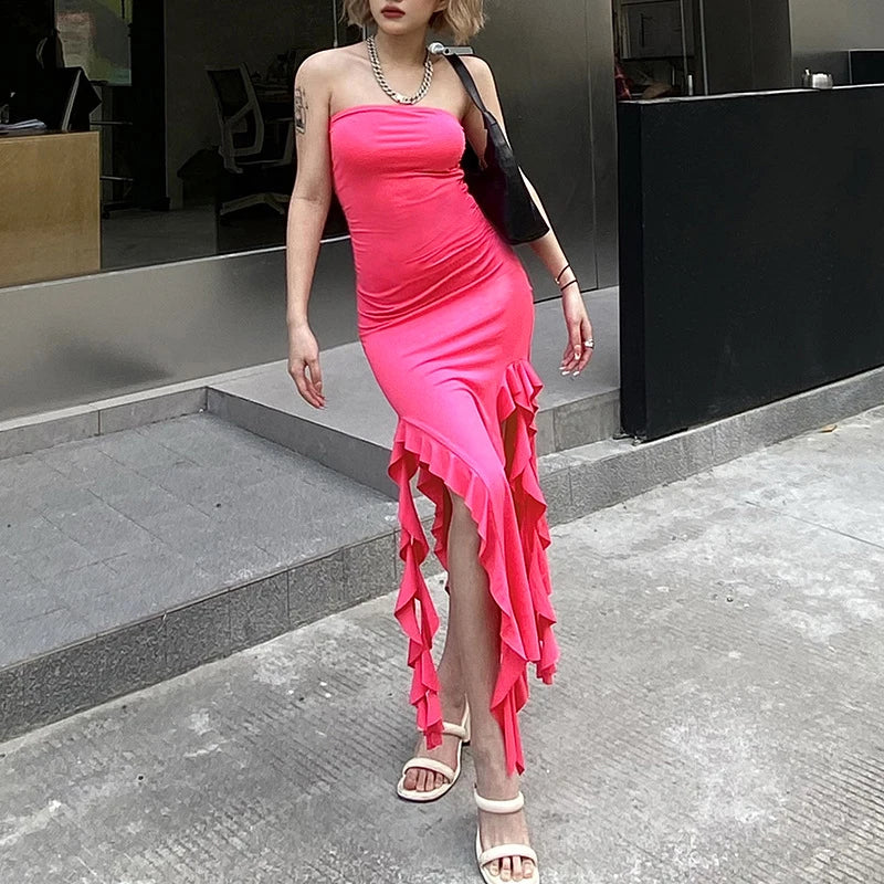 New City Fashion Trend One Shoulder Bra Wrap Hip Slim Fit Irregular Dress