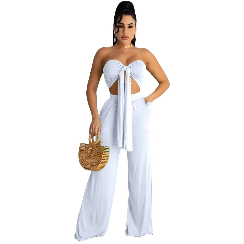 Geraldine Fashionable Casual Wrap Chest Two-Piece Sets