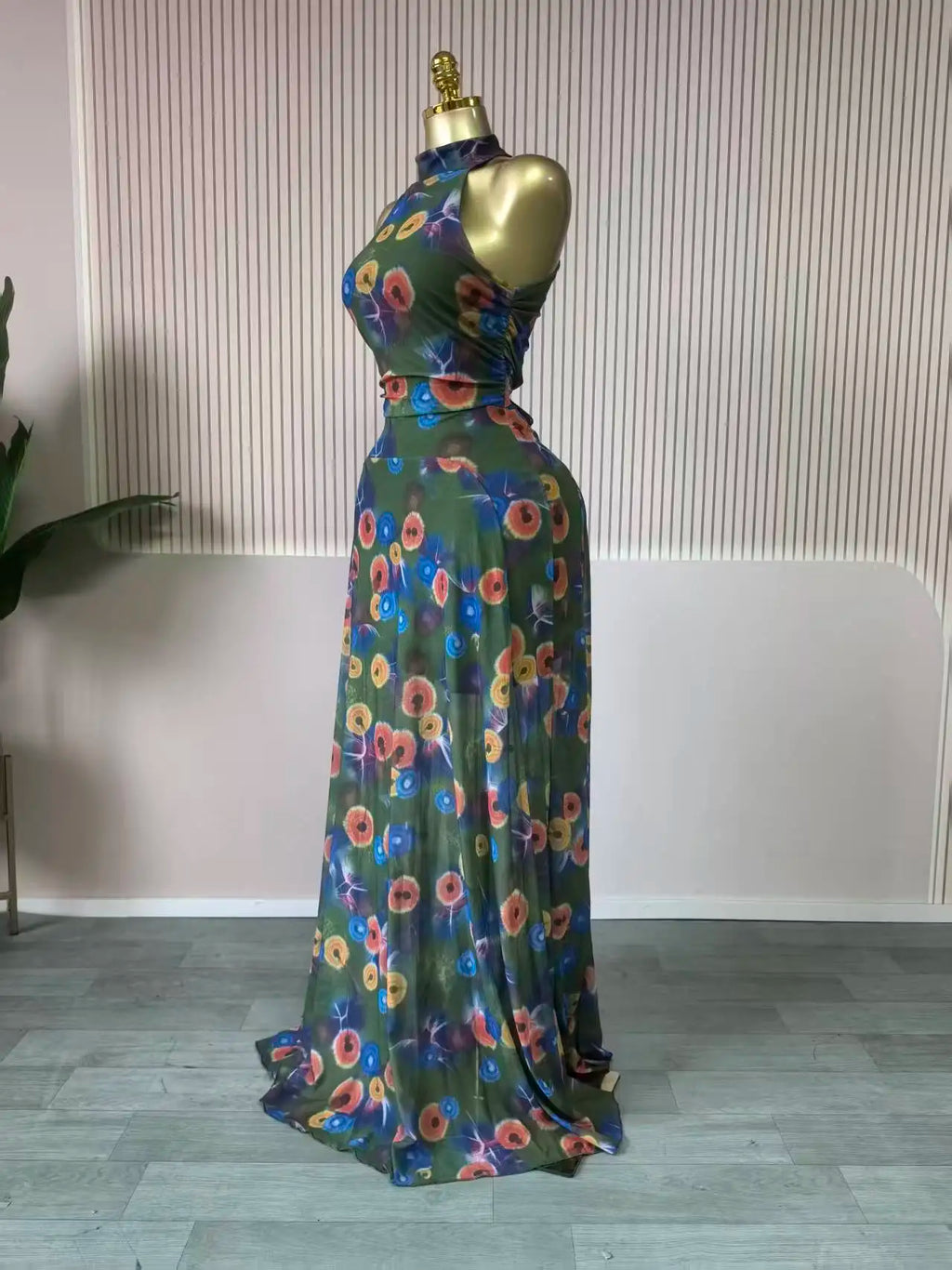O Neck Sleeveless Floral Print Mermaid Evening Birthday Beach Sexy Maxi Dress