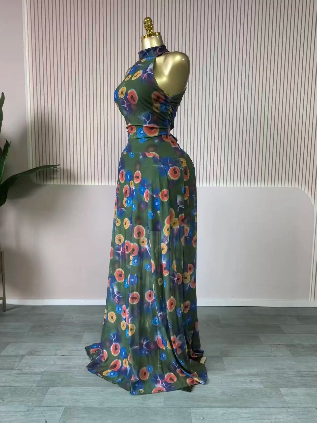 O Neck Sleeveless Floral Print Mermaid Evening Birthday Beach Sexy Maxi Dress