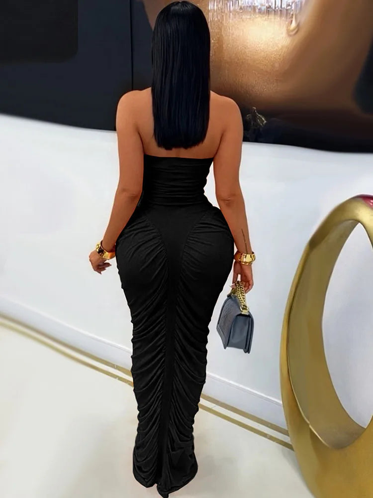 Mirador Elegant Tube Strapless Bodycon Sleeveless Ruched Maxi Dress