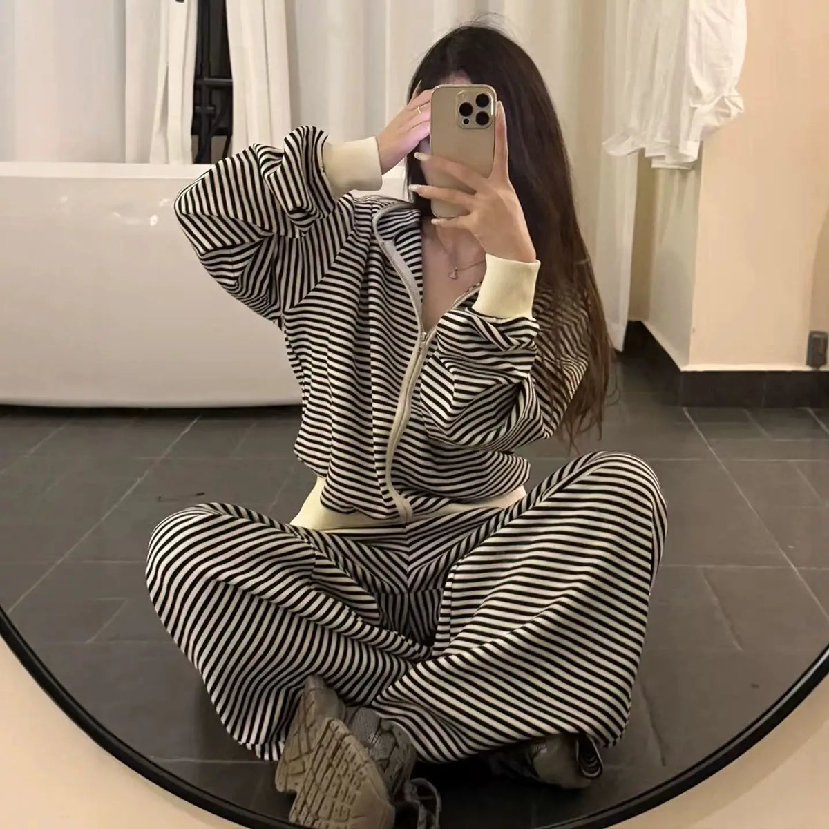 Jatnna Tracksuit Set Zip Up Long Sleeve Two Piece Sets