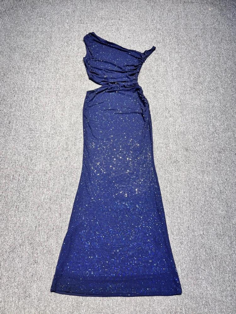 Brookhaven One Shoulder Exposed Waist Diamonds Long Dress