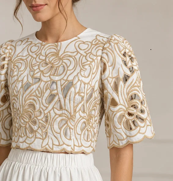 Perla Hollow Out Color Contrast Two Piece Sets