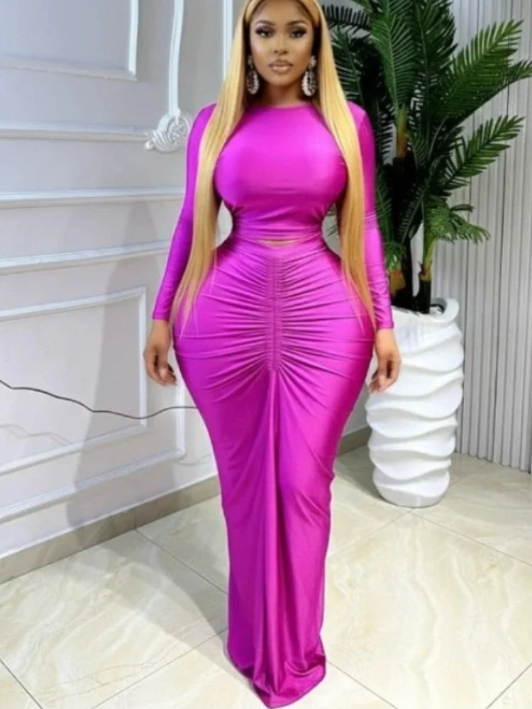 Sexy Fashion Ruched Crop  and Long S.kirts Suit Street Sexy Set