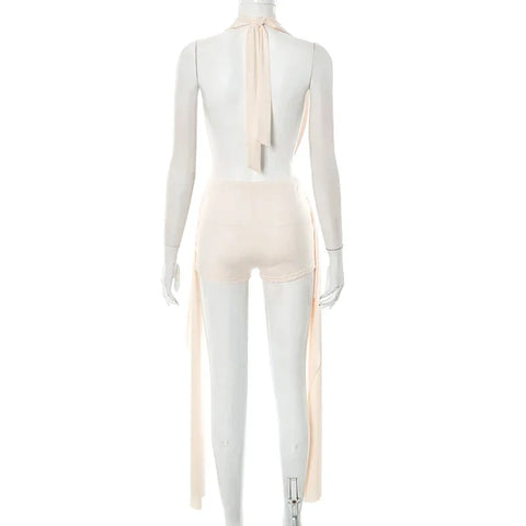 Beattystown Puss Elegant Halter Swing Collar Backless Sexy Tank Side Tassel Matching Set