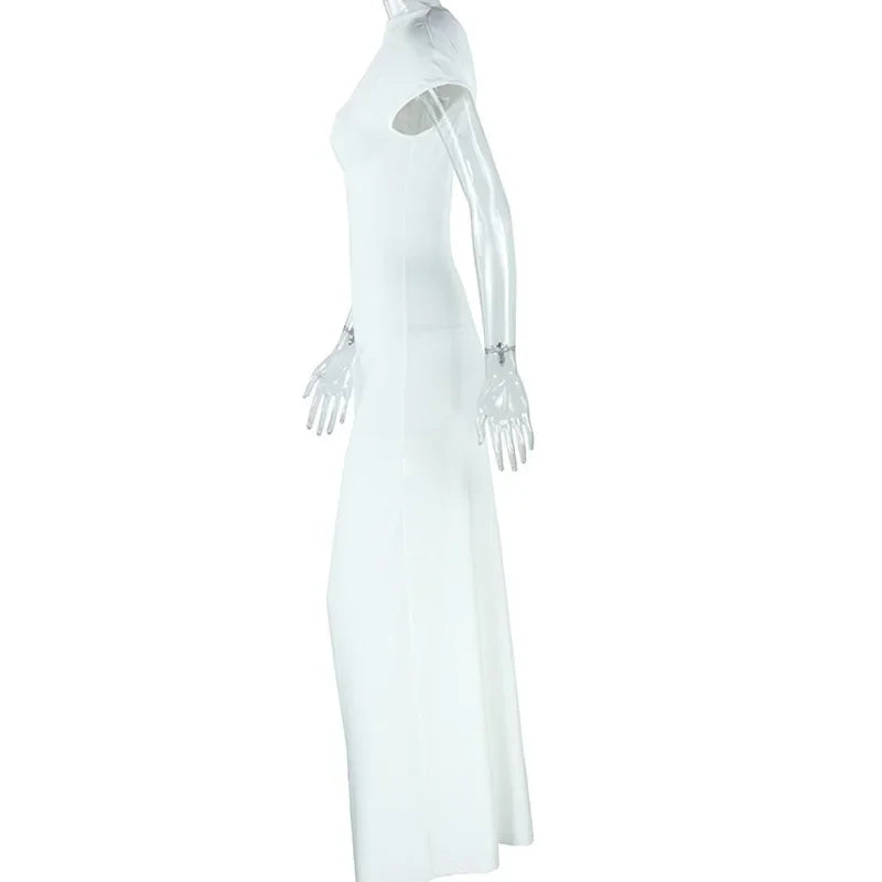 Milan Skew Collar Ruched Sexy Street Slim Evening Night Club Long Maxi Dress
