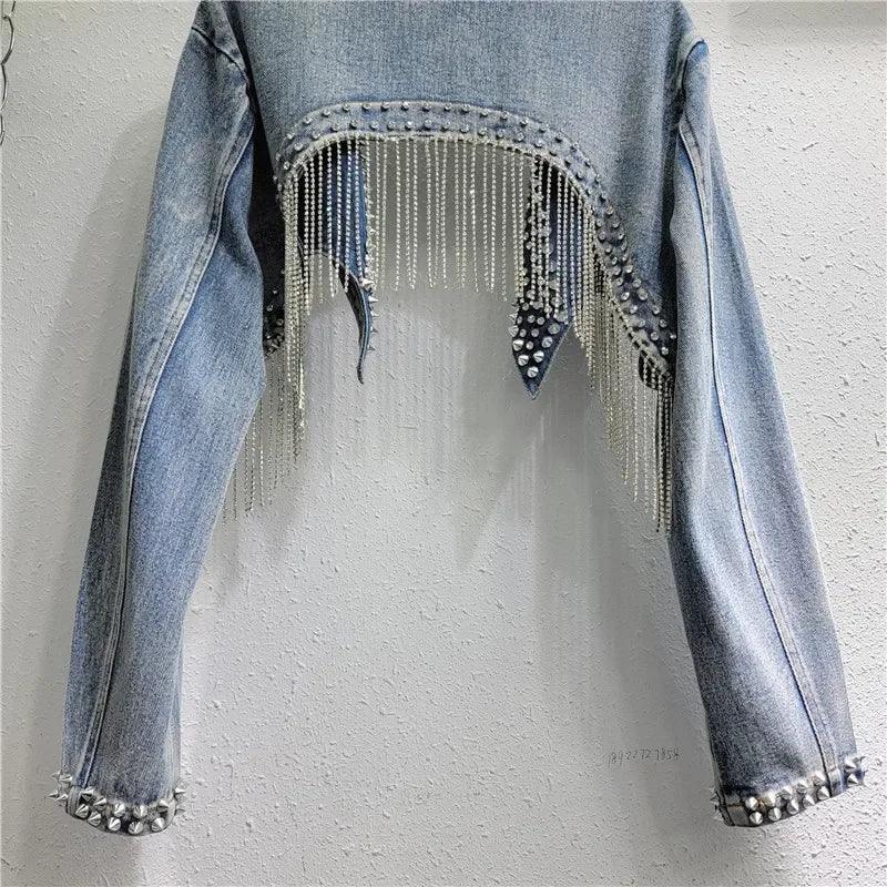 Stroadsburg Beaded Tassels Rivets Crystal Fringed Backless Cowboy Jacket