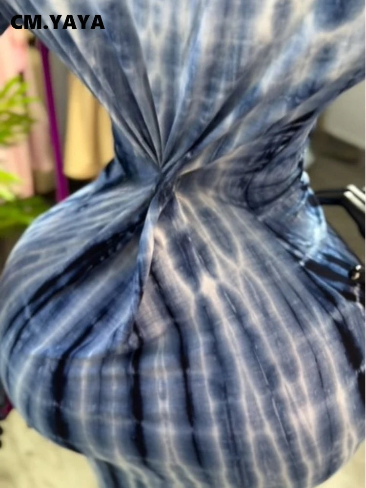 Tie Dye Printed V Neck Long Sleeve Bodycon Maxi Dress