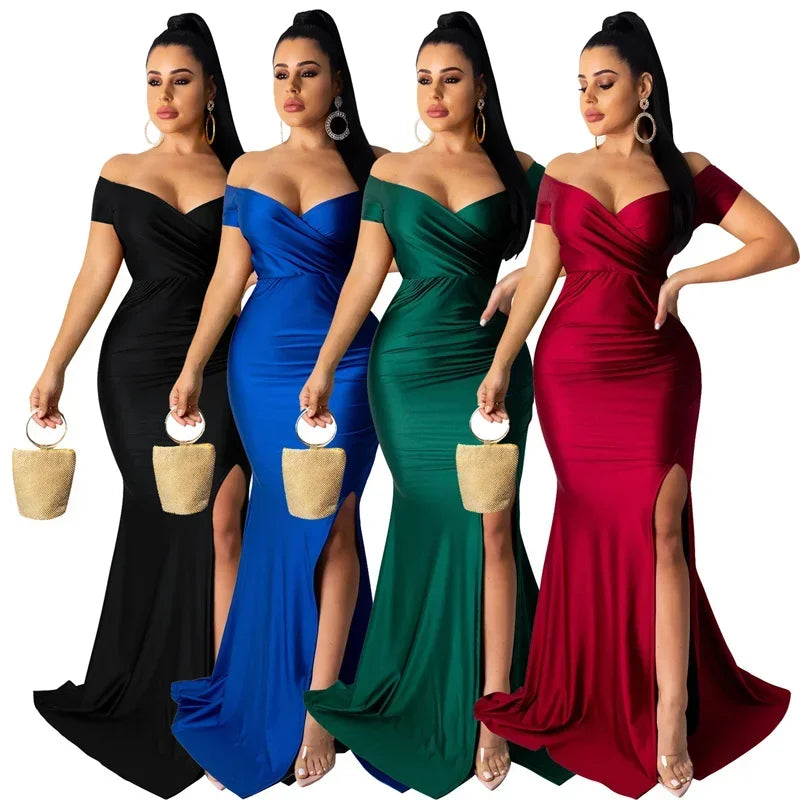 Barcelona Sexy Off The Shoulder V Neck Mermaid Evening Elegant Night Long Dress