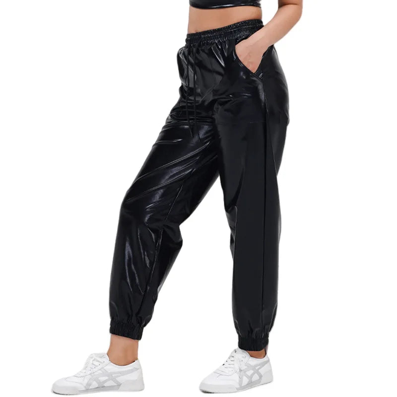 Turik Glossy Elastic Waist Drawstring Performance Trousers Pants
