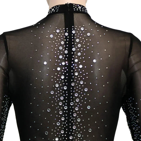 Union Square Fashion Sexy Mesh Perspective Hot Drill Long Sleeve Jumpsuit