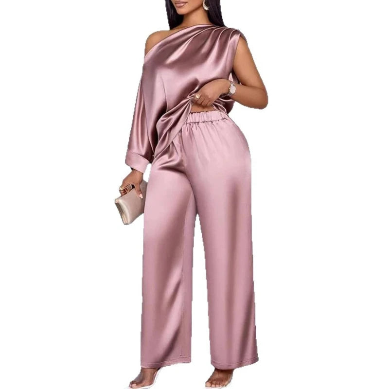 Amelia Skew Collar Sexy Slim Fit Two Piece Sets