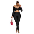 Oneida Hollow Out Sexy Party Clubwear Long Sleeve Slash Neck Crop Jumpsuits