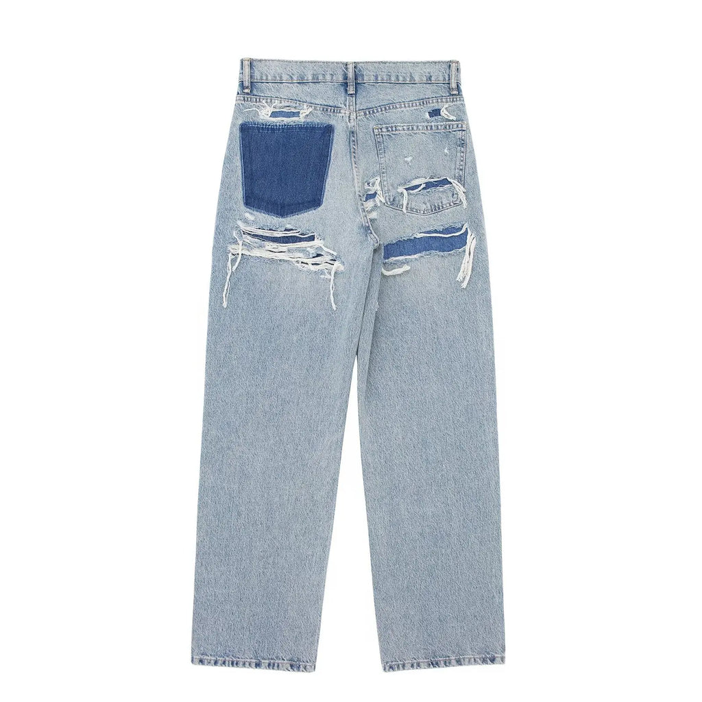 Jeans For Women 2024 Denim Solid Loose Zipper Fly Female Hole Trouser