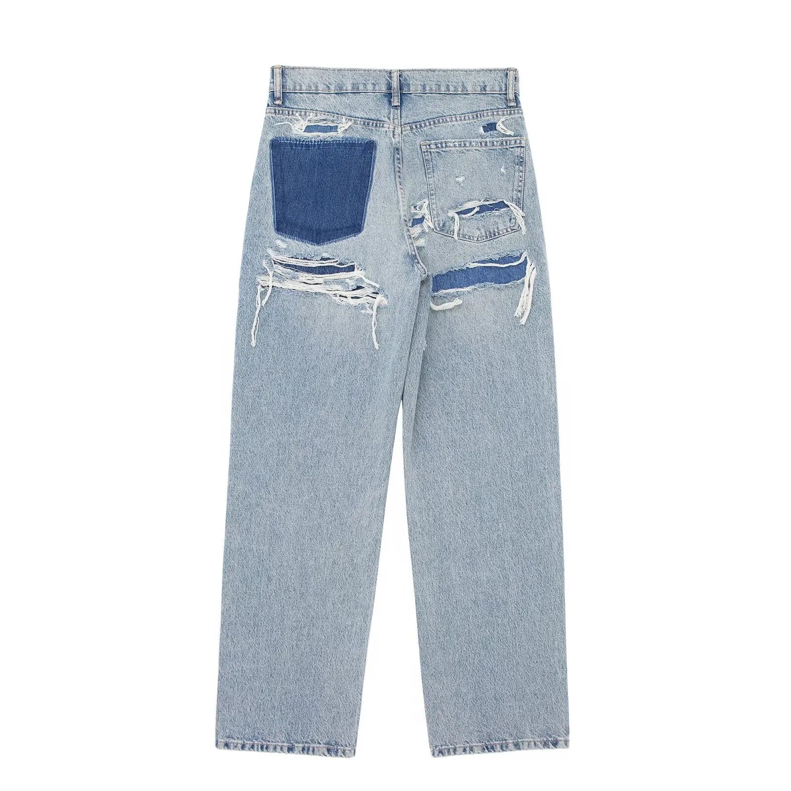 Jeans For Women 2024 Denim Solid Loose Zipper Fly Female Hole Trouser
