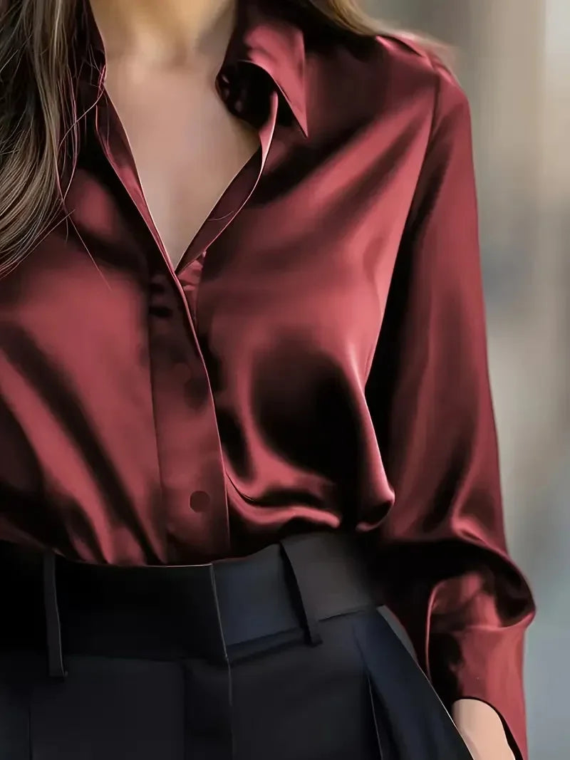 Mt Poconos Lapel Button Elegant Fashion Office Basic Blouses