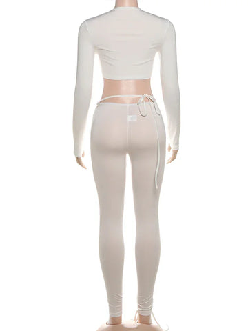 Mahopac Crop Shirring Irregular Hem Skinny Tracksuit Set