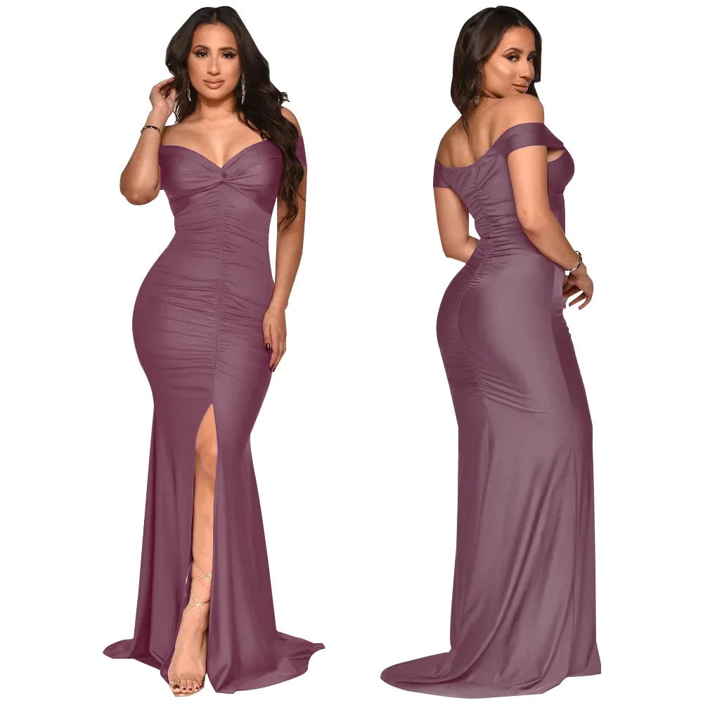 Toronto Banquet V Neck Sexy Satin Split Luxury Trailing Long Dresses