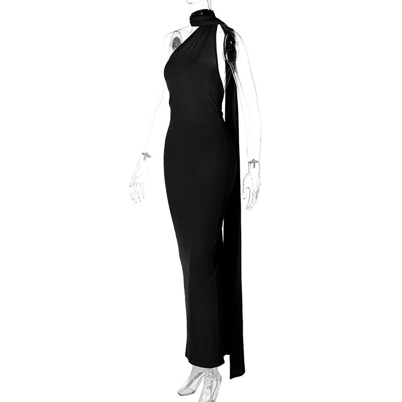 Jefferson One Shoulder Sleeveless Backless Ruched Bodycon Maxi Dress
