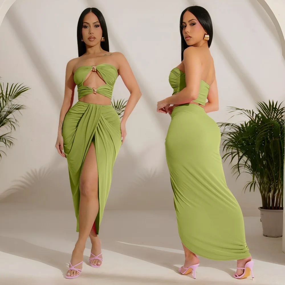Maia Hollow Out Strapless Sexy Two Piece Sets