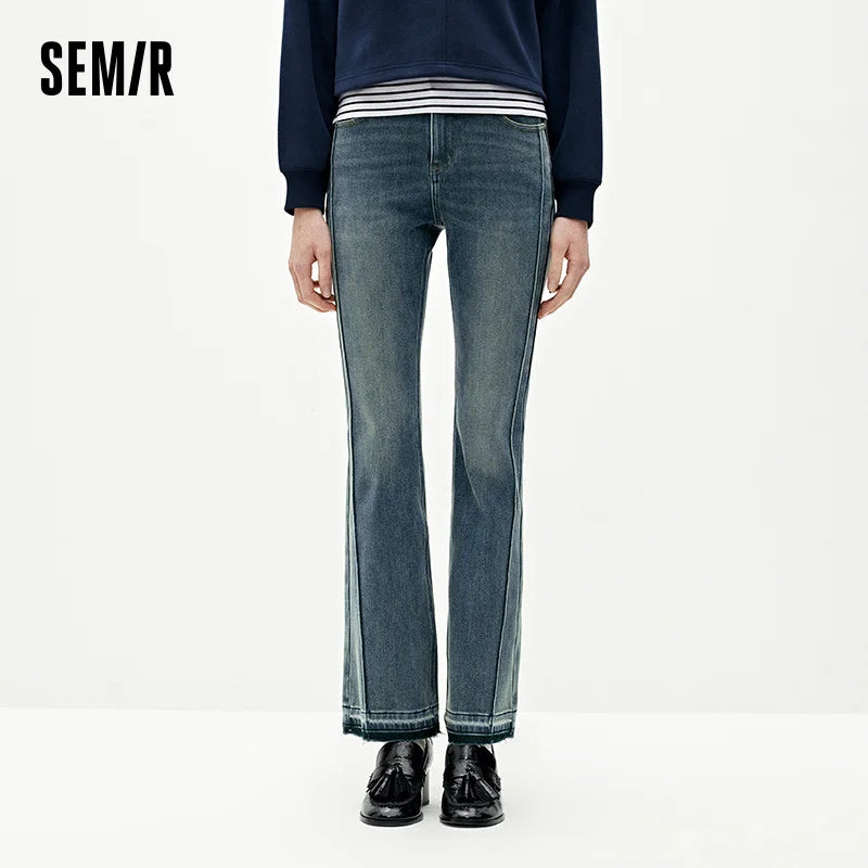 Las Vegas Slim Fit Flared Leg Solid Color Open Hem Denim