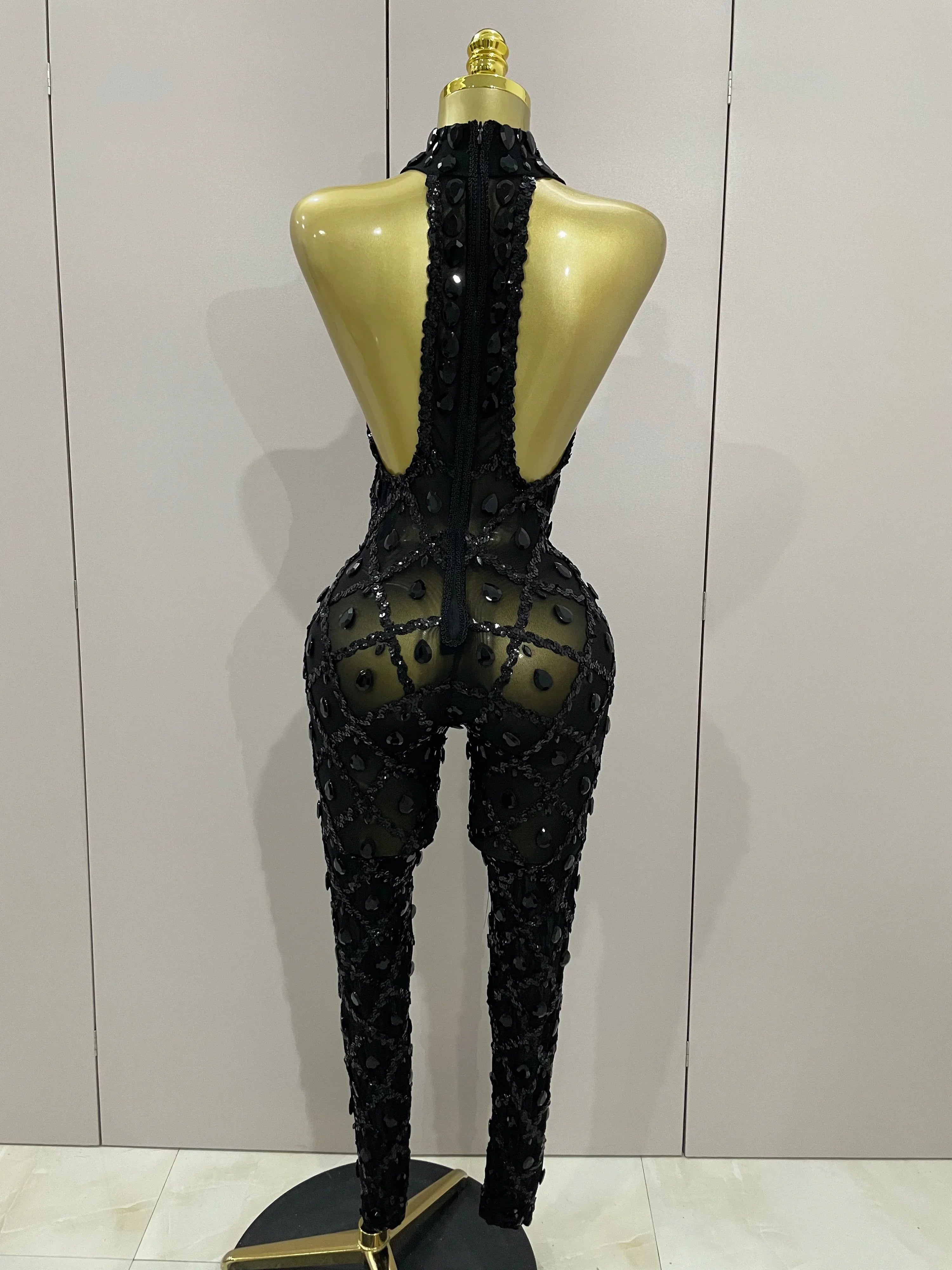 Scranton Sparkly Black Diamond Mesh See THhrough Jumpsuit