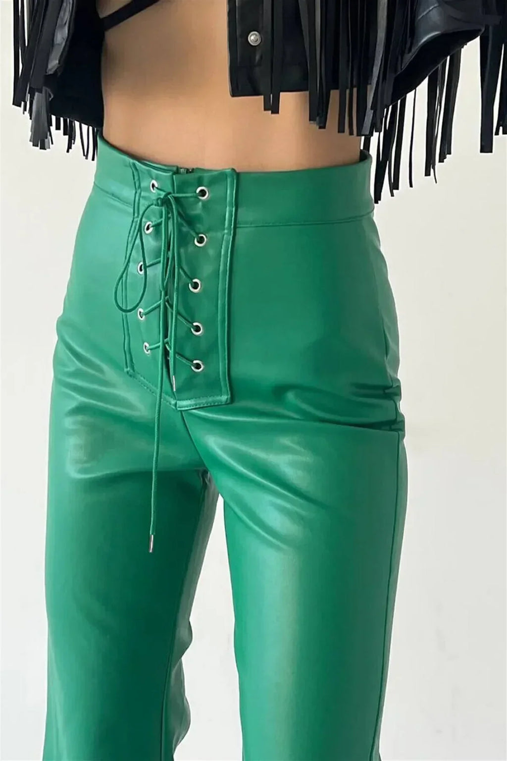 Hopatcong Sexy High Waist Trousers Flared Leather Pants