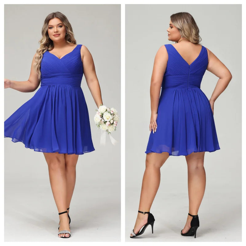 Clifton Plus Size Women Royal Blue A Line V neck Chiffon Dress
