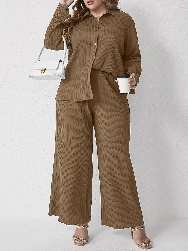 Rosaura Long Sleeve Loose Plus Size Two Piece Sets