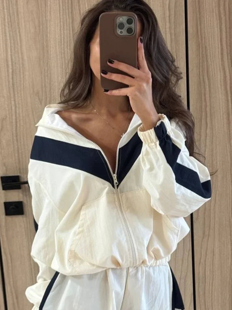 Rita Long Sleeve Zipper Ruched Loose Two Piece Sets