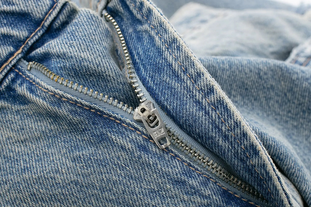Jeans For Women 2024 Denim Solid Loose Zipper Fly Female Hole Trouser