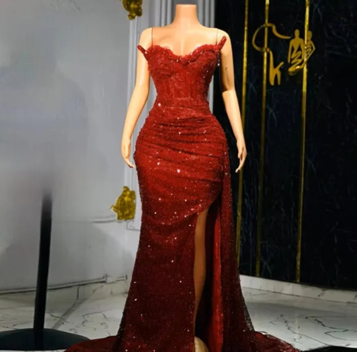 Arkansas Luxury Mermaid Diamonds Bead Sexy Slit Elegant Dress