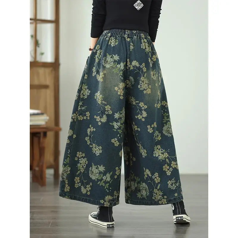 Printed Jeans For Women 2025 Autumn Vintage Extended Elastic Waist