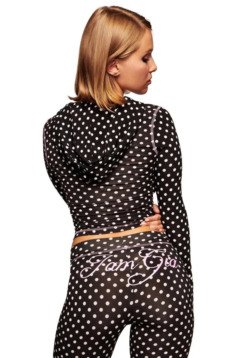 Northville Polka Dots Letter Printed Sports Hooded Sweatshirt Two Piece Set